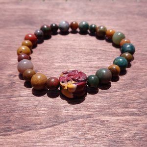 Ocean Jasper with Alashan Rose Carving natural Crystal Bracelet